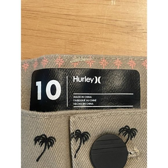 Hurley Shorts, Boy's Size 10, Tan, Tribal, Skull, Palm Trees, Adjustable Waist - Picture 3 of 8